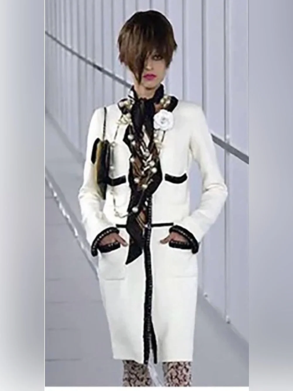 CHANEL Ivory and Black Trim Classic Jacket